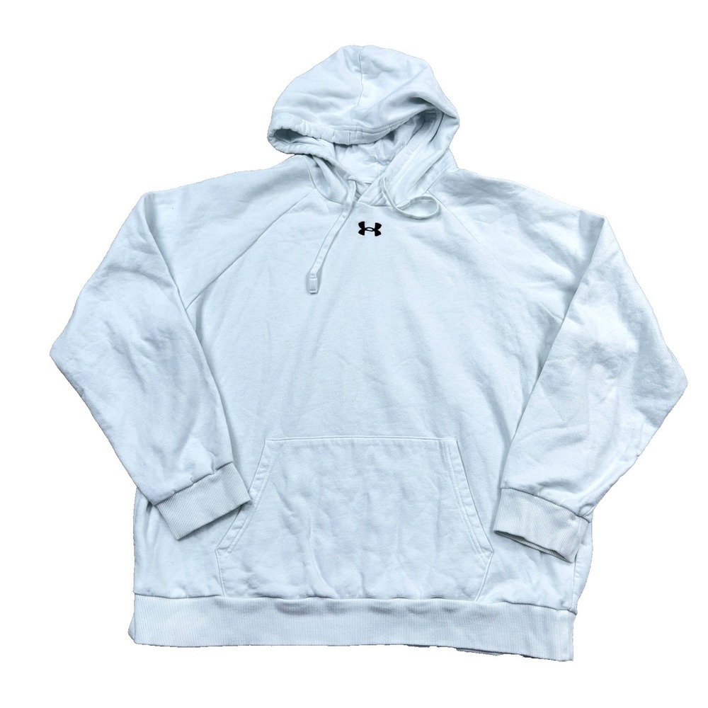 Under Armour Hoodie Men XL White Sweatshirt Sweater Loose Cotton Center Logo *